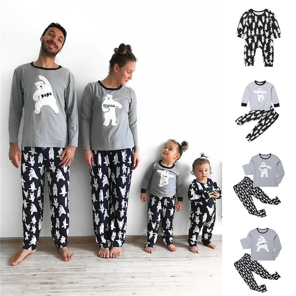 New Casual Family Matching Pyjamas Set Cartoon Bear Kids Sleepwear Nightwear family Christmas Pajamas Outfits