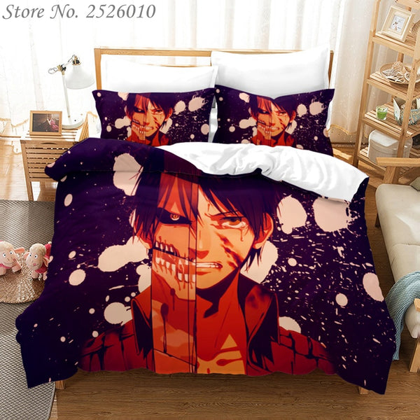 Anime 3D Attack Titanan Printed Bedding Set King Duvet Cover Pillow Case Comforter Cover Adult Kids Bedclothes Bed Linens 01