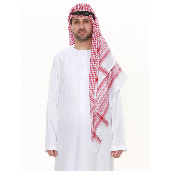 3-farbiger quadratischer Schal für muslimische Männer, rot / schwarz / weiß, islamische traditionelle Kostüme, männlicher Hijab-Gebetskopfschal, Keffiyeh Ramadan