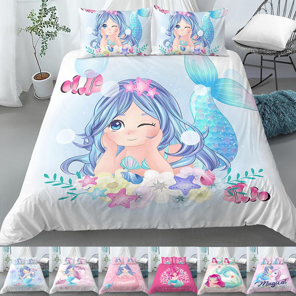 Bedding Set Crib Duvet Cover for Baby Kids Children & Pillowcase Cartoon Mermaid Edredoneses Ninosos Girls Princess Quilt Cover