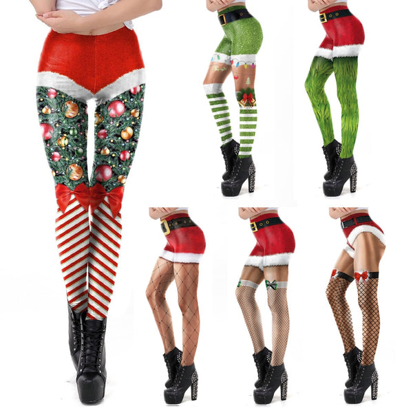 Christmas Belt Leggings Gift Autumn Winter Festival Legging Plus Size Women 3D Stripe Sexy High Waist Skinny Leggins