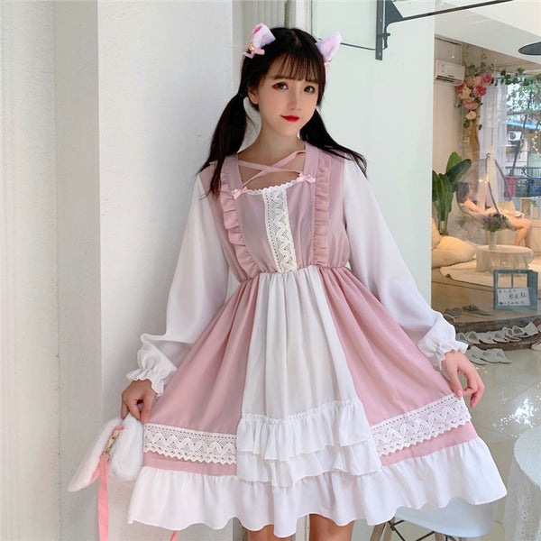 2020 Japanisch Korea Vestidos Femininos Cosplay Retro Dame Lolita Kleid Süßes Partykleid Kawaii Rüschen Mori Mädchen Adrettes Kleid