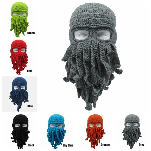 Novelty Handmade Funny Tentacle Octopus Hat Crochet Cthulhu Beard Beanie Men's Women's Knit Wind Mask Cap Halloween Animal Gift
