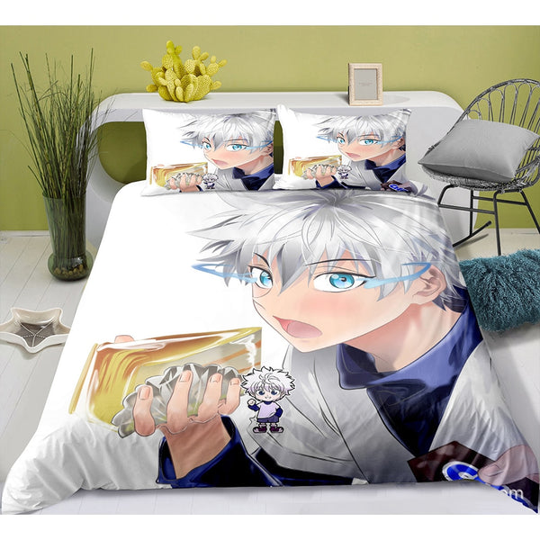 Home Anime Hunter X Hunter 3-teiliges 3D-Druck-Bettwäsche-Set, Bettbezug und Kissenbezüge, Mikrofaser, für Kinder, Anime-Jungen