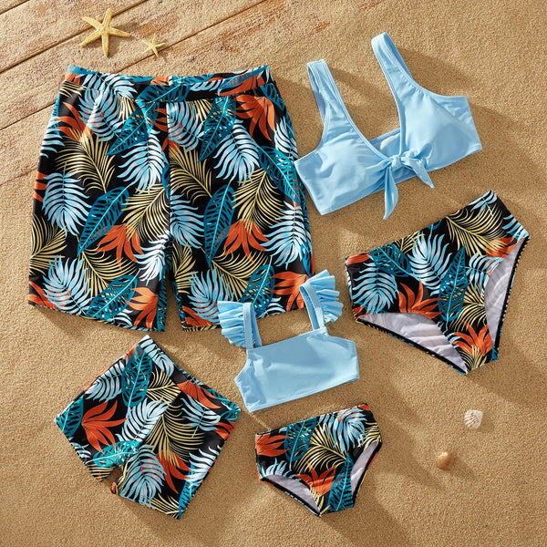 PatPat 2021 Sommer Familienlook Bademode Solid Top und Blumendruck Shorts Passende Badeanzüge Outfits Neue Ankunft für den Urlaub