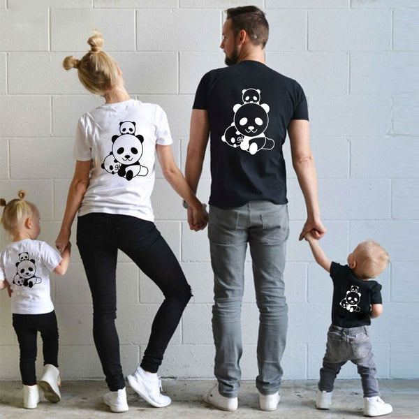 Family Matching Clothes  Family Look Cotton T-shirt Cute Panda Print Tops T-shirt Summer  Boy Girl Father And Mother Clothes