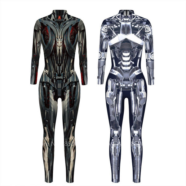 Futuristic Technology Halloween Cosplay Costume Women Men 3D Print Gear Punk Robot Autobot Jumpsuit Carnival Onesies Outfits