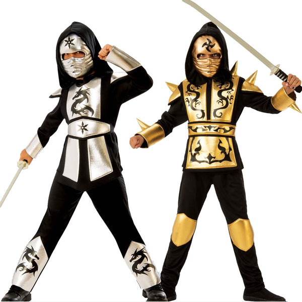 Ninja Kostüm Kinder Goldsplitter Drache Ninja Kostüm Kapuzenhemd Hose Gürtel mit Maske Karnevalskostüm