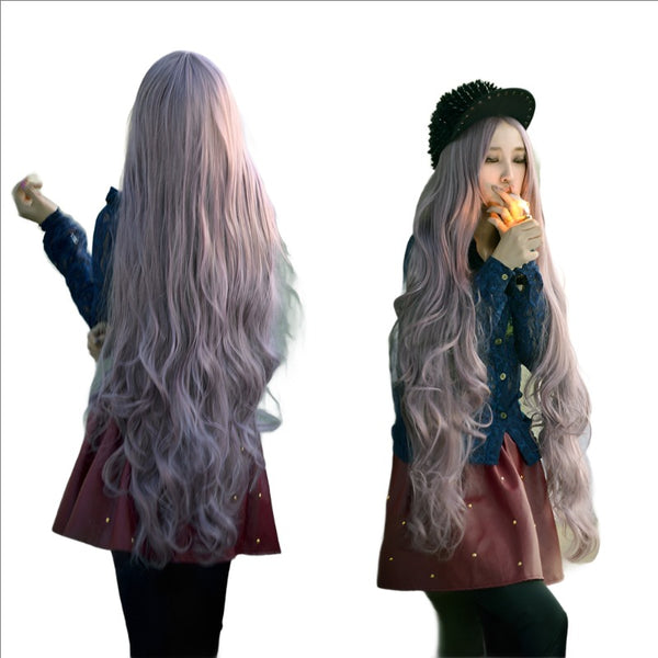 100cm Women's Lady Long Curly Wavy Hair Purple Wig Cosplay Full Wigs Cosplay Halloween Costume Party Taro Lolita
