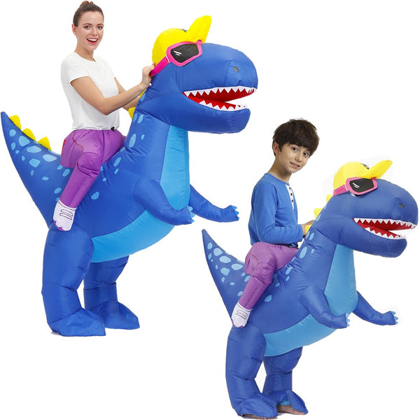 Blue Dino Inflatable Costume Cute Ride on Dinosaur Costumes for Adult Kids Christmas Fancy Dress Mascot Cosplay Suit