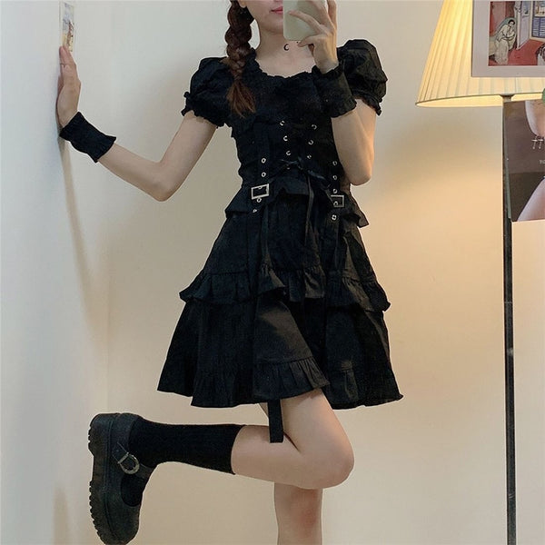 Women's Gothic Lolita Dress Goth Punk Gothic Harajuku Mall Goth Style Bandage Black Dress Emo Clothes Dress Spring 2021