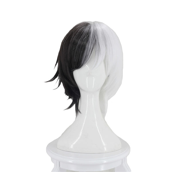 Bungo Stray and Dogs Kyuusaku Yumeno Half Black and White Short Heat Resistance Synthetic Hair Anime Costume Cosplay Wigs+ Wig Cap