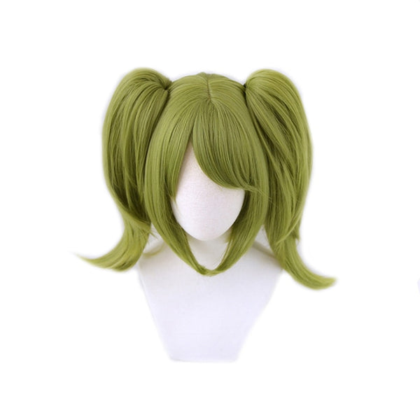 Danganronpa Monaka Grüne kurze Pferdeschwänze Perücke Cosplay Kostüm Dangan Ronpa Hitzebeständiges Kunsthaar Monaca Towa Damen Perücken