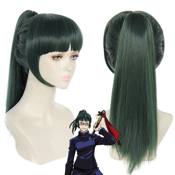 Maki Zenin Dark Green Ponytail Wig Cosplay Costume Heat Resistant Synthetic Hair Jujutsu cos Kaisen Women Party Wigs