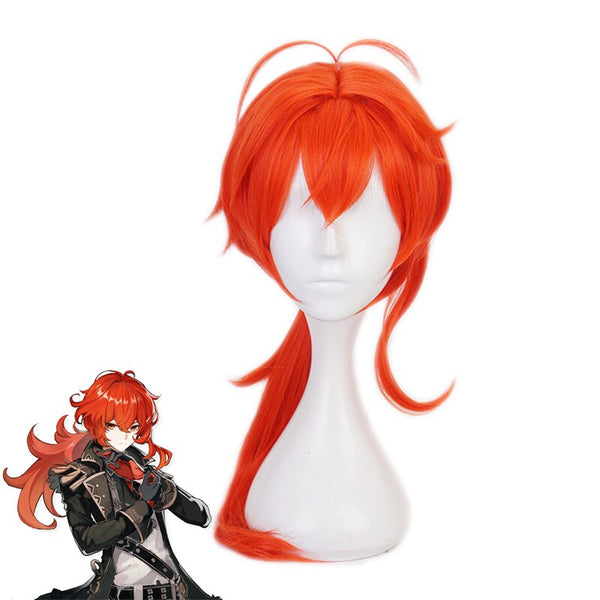 Dilucuc Orange Red Long Wig Cosplay Costume Heat Resistant Synthetic Hair Game Genshing and Impacts Men Party Role Play Wigs