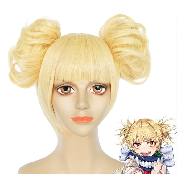 Himikoko Togaga Blonde Short Wig With Bun Chignonon Cosplay Costume Heat Resistant Synthetic Hair My Hero A Academiaia Cross my body Wigs