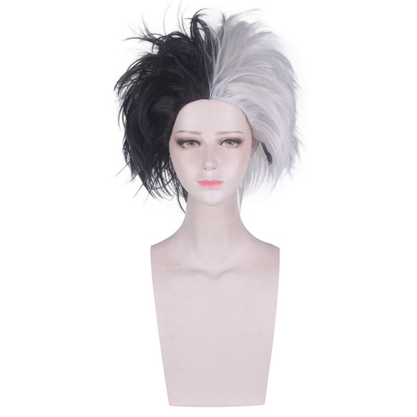 Cruellala De Vil Devillele Short Wig Cosplay Costume Heat Resistant Synthetic Hair Men Women Afro Wigs
