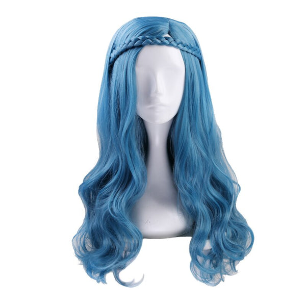 Descendantsts 2 Evieie Blue Green Long Wavy Curly Wig With Braid Cosplay Costume Heat Resistant Synthetic Hair Women Party Wigs