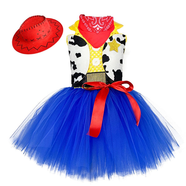 Cowboy Cowgirl Girls Tutu Dress with Hat Scarf Set Outfit Fancy Tulle Girl Birthday Party Dress Kids Halloween Costume 1-12 Year
