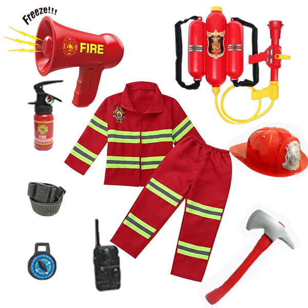 Neujahr Weihnachtsgeschenk Feuerwehrmann Sam Kostüm für Kinder Jungen Mädchen Feuerwehrmann Cosplay Uniform Rollenspiel Karneval Fancy Suit