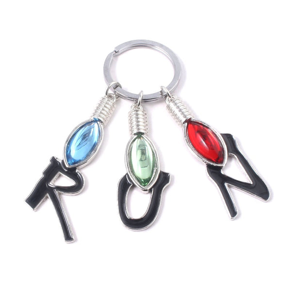American TV Stranger Things Crystal Keychain Red Green Blue RUN Crystal Letter Pendant Key Ring Woman Man Accessories Gift