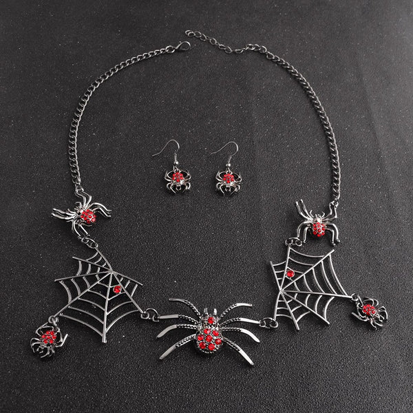 New Creative Spider Web Set Necklace High-End Exquisite Crystal Spider Clavicle Chain Halloween Ladies Party Jewelry Gift