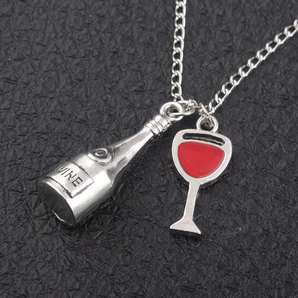 Wine Bottle Cup Tag Ladies Necklace For Women Men Metal Pendant Jewelry Accessories Best Friend Gifts
