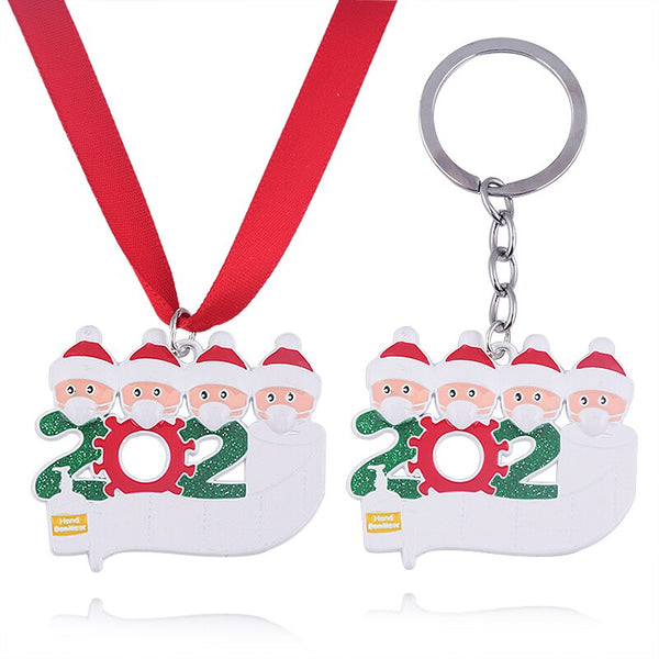 Christmas Decoration Keychain Alloy Face Mask Santa Claus Christmas Tree Pendant School Kindergarten Souvenir Gift