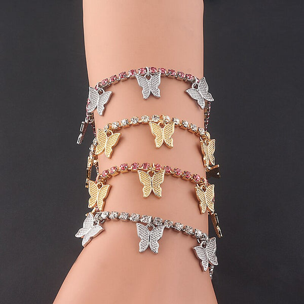 INS Fashion Butterfly Bracelet Rhinestone Shiny Element Ladies Bracelet Summer Beach Travel Shooting Jewelry Gift