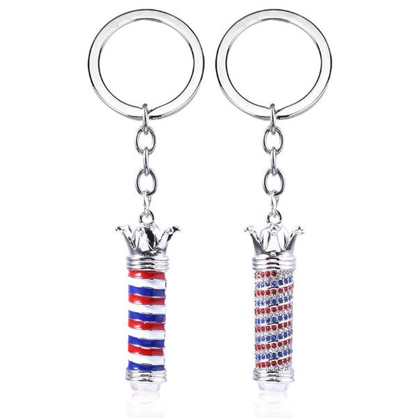 Barber Shop Turn Light Keychain Fashion Red And Blue Crystal Turn Light Keyring Barber Car Purse Jewelry Accessories Gift