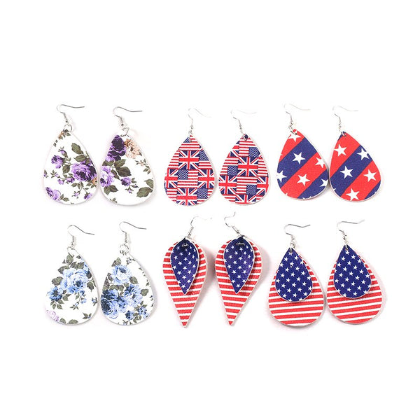 American Flag Earrings Leather Soft Drop Earrings Fashion Personality Star Rice Word Female Jewelry Gift