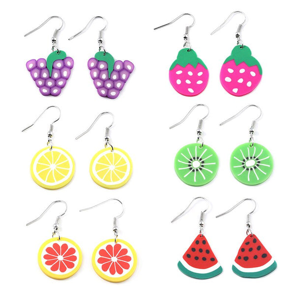 Creative Fun Cute Fruit Earrings Lemon Watermelon Strawberry Kiwi Acrylic Earrings Sweet Temperament Fashion Ladies Jewelry Gift