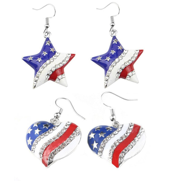 American Flag Five-Pointed Star Peach Heart Earrings Ear Acupuncture Small Slippers Hat Fashion Earrings Ladies Jewelry Gifts