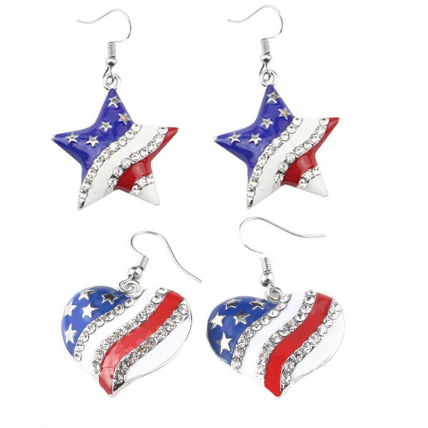 American a Flag Five-Pointed Star Peach Heart Earrings Ear Acupuncture Small Slippers Hat Fashion Earrings Ladies Jewelry Gifts