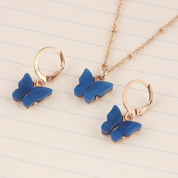 New Fashion Butterfly Necklace Fun Personality Girl Wild Pendant Ins Style Acrylic Set Jewelry Christmas Present