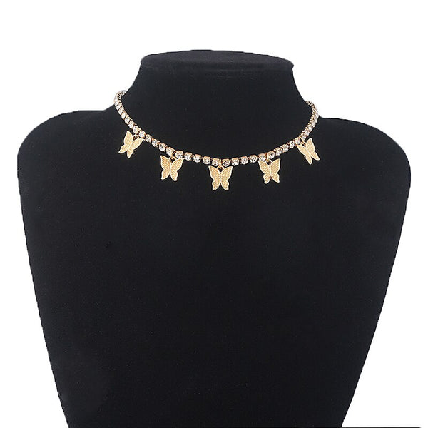 New Fashion Golden Butterfly Necklace Shiny Crystal Clavicle Chain Ladies Jewelry Accessories Party Gifts