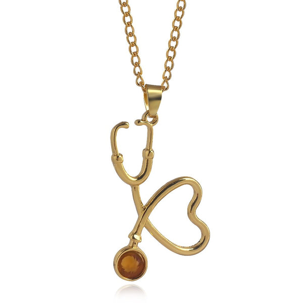 Doctor Stethoscopepe Necklace Fashion Gothic Stethoscopepe With Crystal Pendant Chain Charm Necklace Woman Man Cosplay Jewelry Gift