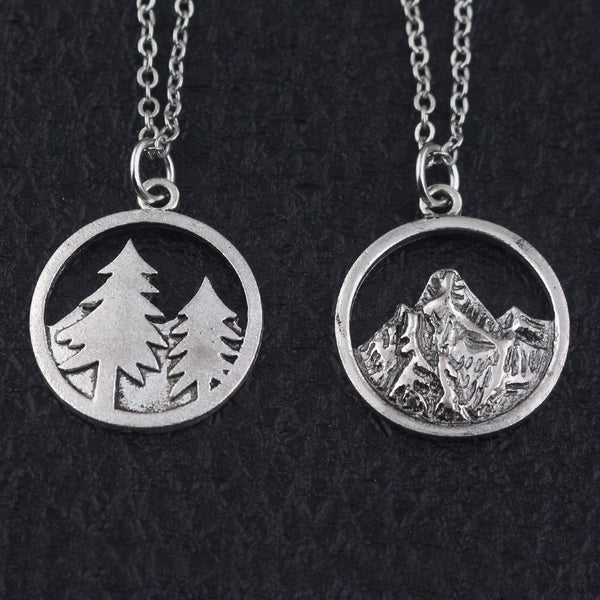 Simple Jewelry Birthday Mountain Forest Inspirational Necklace Dark Retro Sunrise Sunset Big Tree Couple Pendant Clavicle Chain