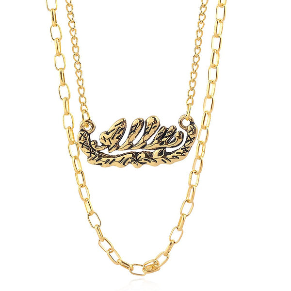 A Star Born Gold Leaf Necklace Metal Double Layered Belt Clavicle Chain Sweater Dress Accessory Jewelry Gift