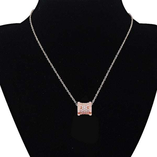 Stainless Steel Quartz Full Crystal Rose Gold Necklace Luxury Temperament Ladies Pendant All-Match Jewelry Accessories Christmas