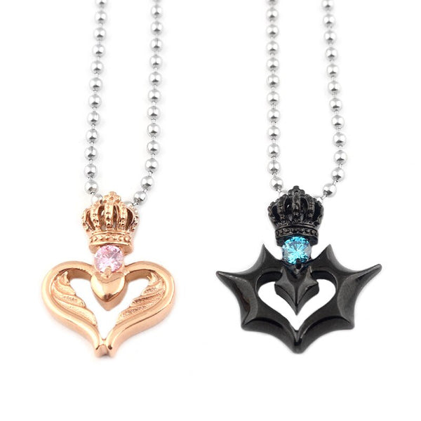 King and Queen Couple Necklace Fashion Romance Crown Love Heart Crystal Pendant Chain Necklace Woman Man Valentine Jewelry Gift
