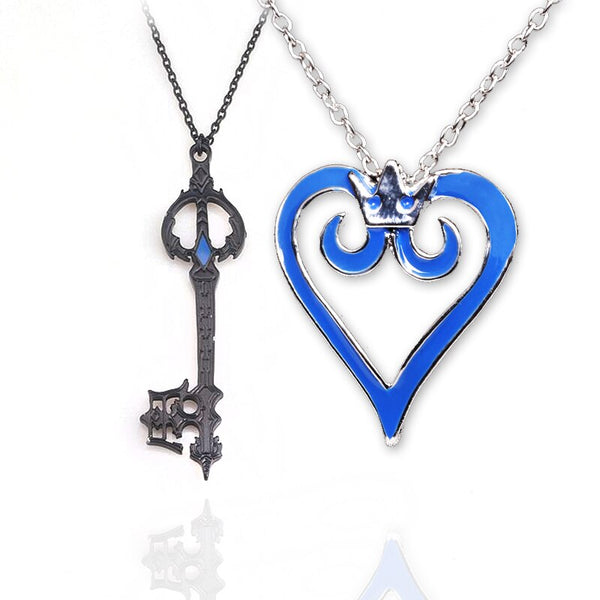 Game Kingdom Hearts Necklace Fashion Blue Heart-shaped Hollow Crown Pendant Chains Necklace For Woman Man Cosplay Jewelry Gift