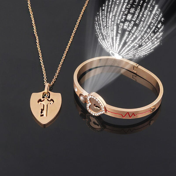 Love Lock Key Couple Bracelet I Love You 100 Languages Projection Key Pendant Bracelet Woman Jewelry Accessories Girlfriend Gift