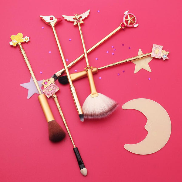 3 colors Anime Cosmetic Brush Makeup Brushes Set 6pcs Tools kit Eye Liner Shader Foundation Powder Natural-Synthetic Pink Hair