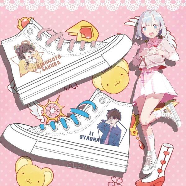 Card Captor SAKURA cos Girls  Japanese sweet high-help canvas shoes  cosplay  fashion shoes casual men and women high heel