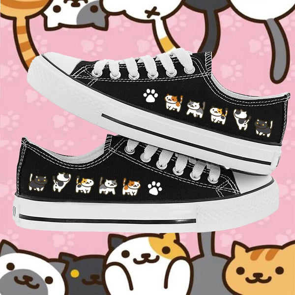 Anime Neko Atsume Plimsolls Canvas Shoes Cosplay Low-top Sneakers Spring Summer Men Women Student Couples Cute Casual Shoes Gift