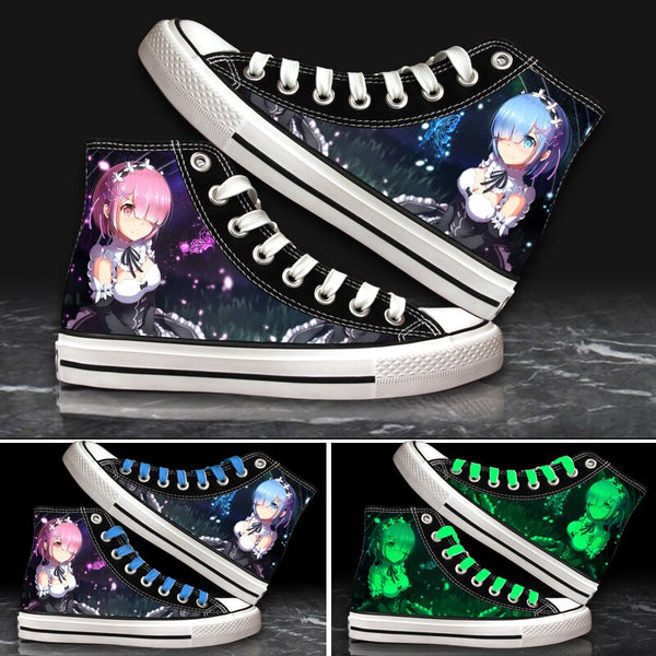 Anime Re:Zero Starting Life in Another World Ram Emilia Night Lights Plimsolls Canvas Shoes Cosplay Student Sneakers Sport Shoes