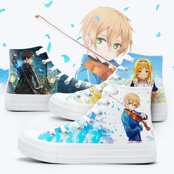 Unisex Anime Cosplay Sword Art Game Online Graffiti Shoes Casual Canvas Shoes Eugeo Asuna Kirigaya Kazuto Flats duck shoes plimsolls