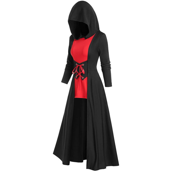 Autumn And Winter Medieval Vintage Dress Lace-up Hooded Robe Cloak Knight Gothic Wizard Vampire Cosplay Halloween Costume
