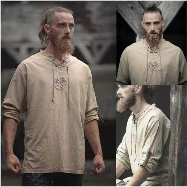 Männer Langarm Bandage T Shirt Ritter Retro T Tops Mittelalterliche Bauern Vintage Kleidung Camisa Lässige Blusen Cosplay Kostüme